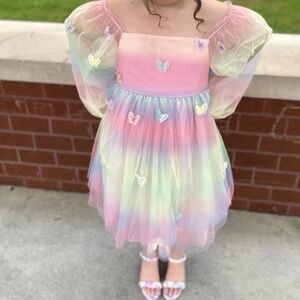 Lola + The Boys Rainbow Butterfly Ombré Dress